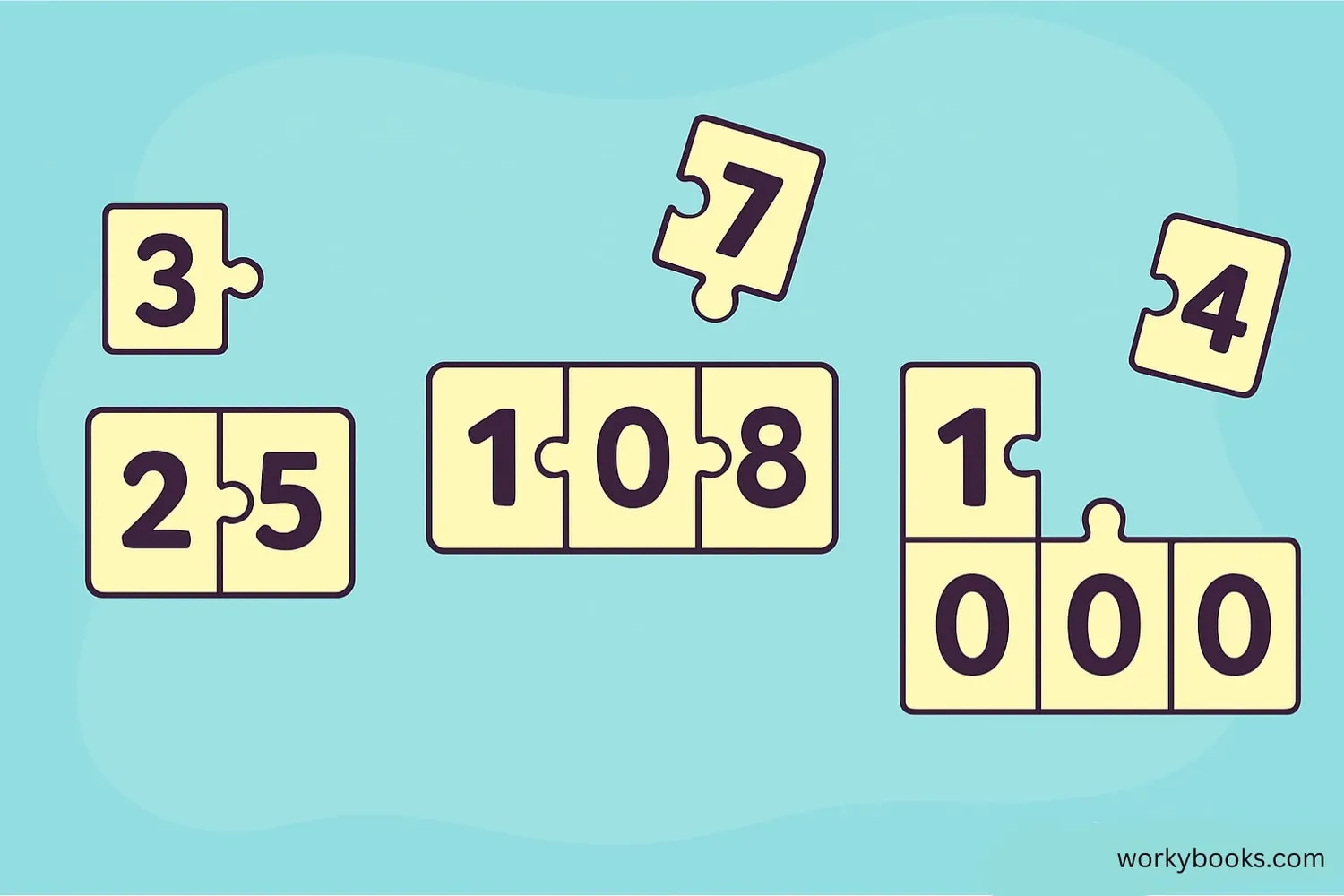 Visual showing digits combining to form numbers