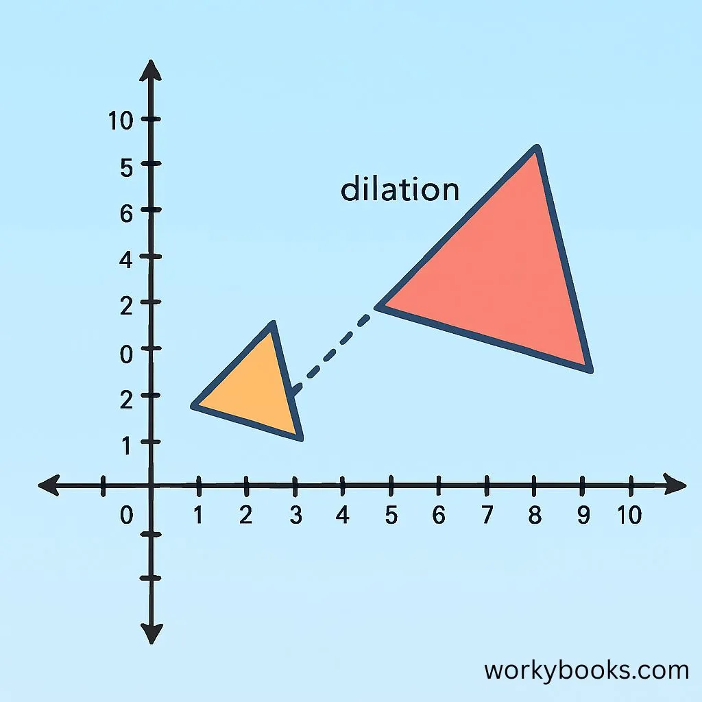 Coordinate plane showing triangle dilation from center point