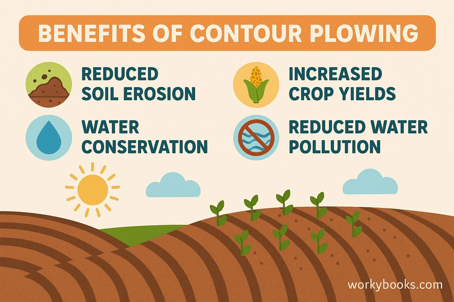 Illustration showing benefits of contour plowing