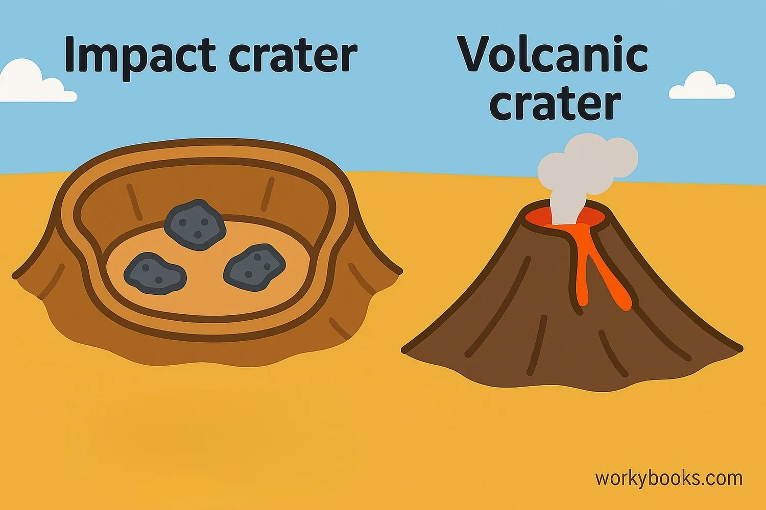 Comparison of impact crater and volcanic crater