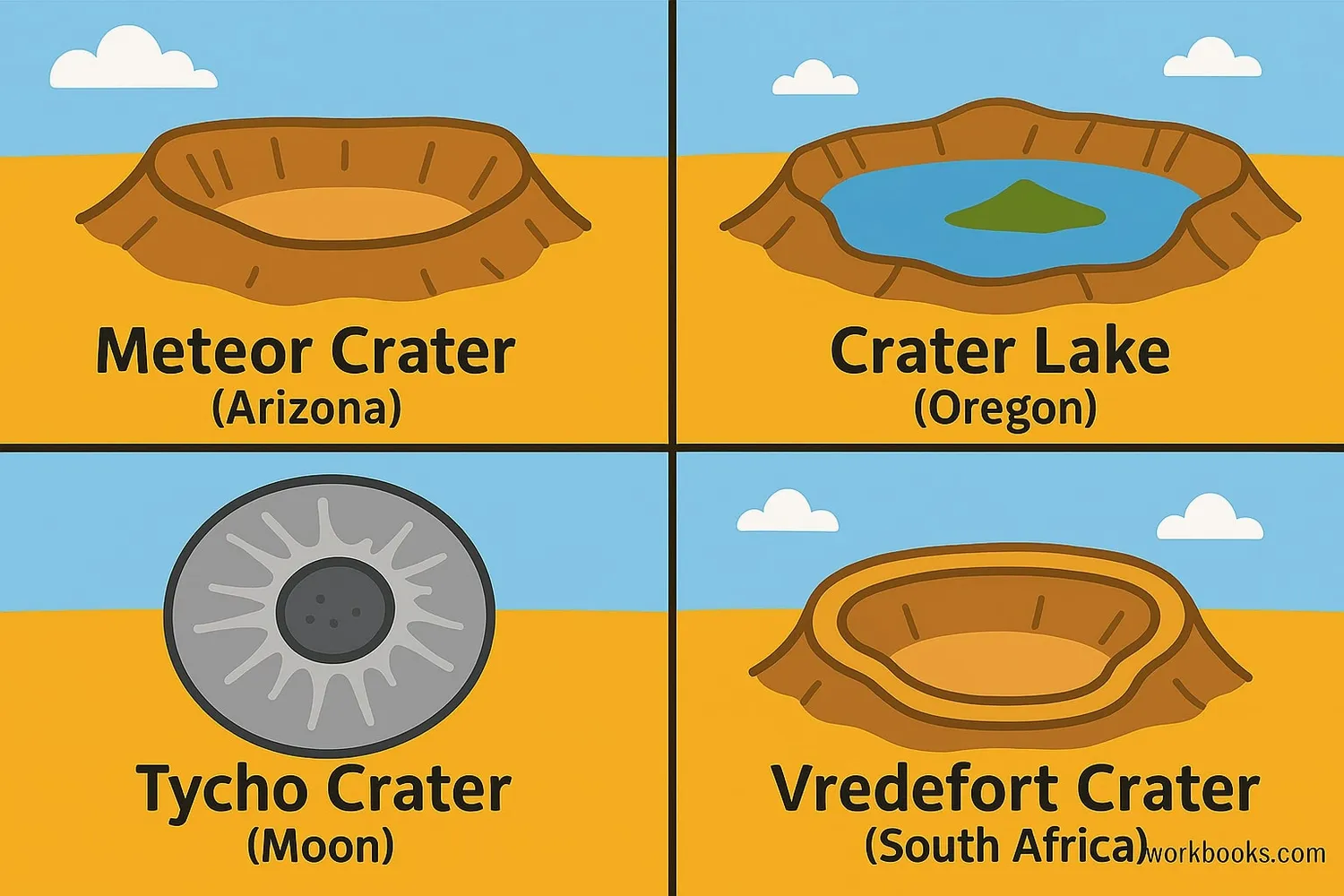 Collection of famous craters from Earth and the Moon