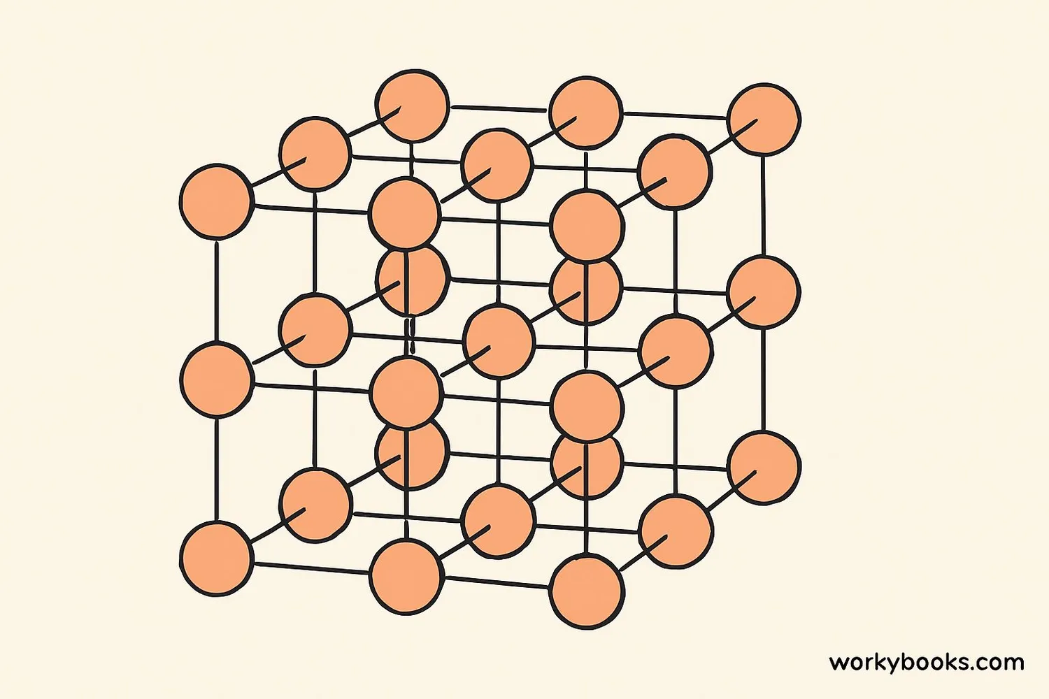 Diagram showing crystal lattice structure with atoms arranged in a repeating 3D pattern