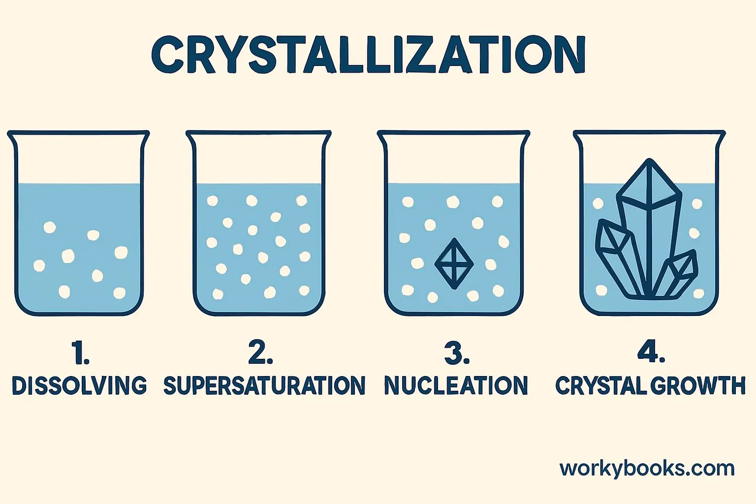Diagram showing the steps of crystallization