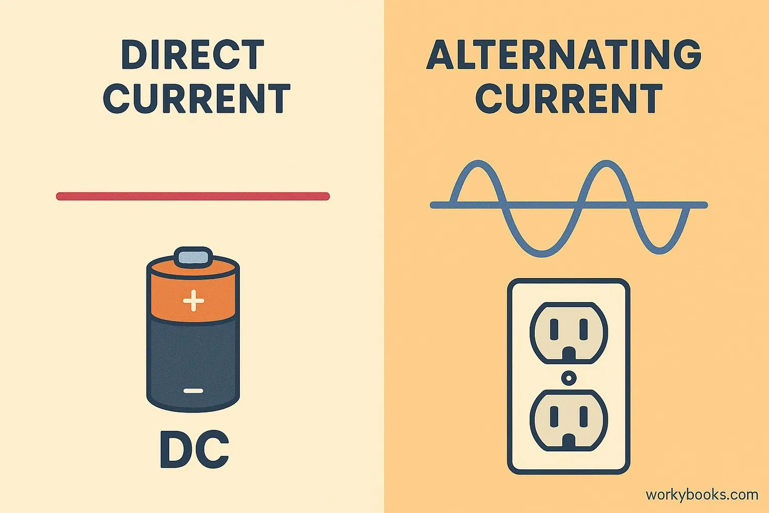 Diagram showing DC and AC current types