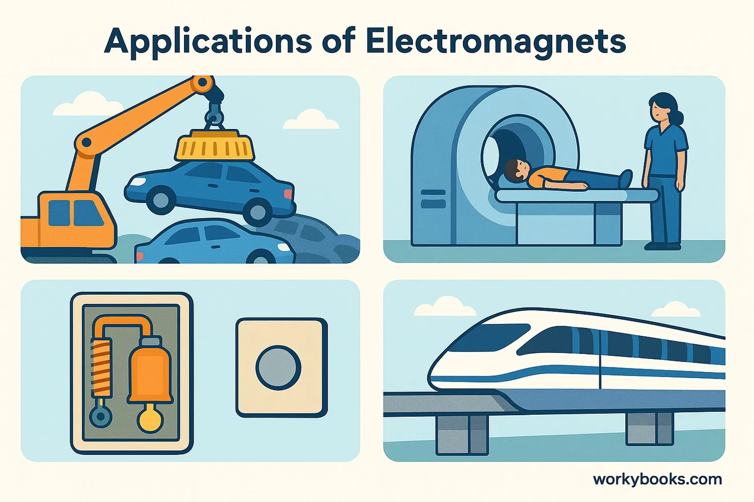 Illustration of electromagnet applications in daily life