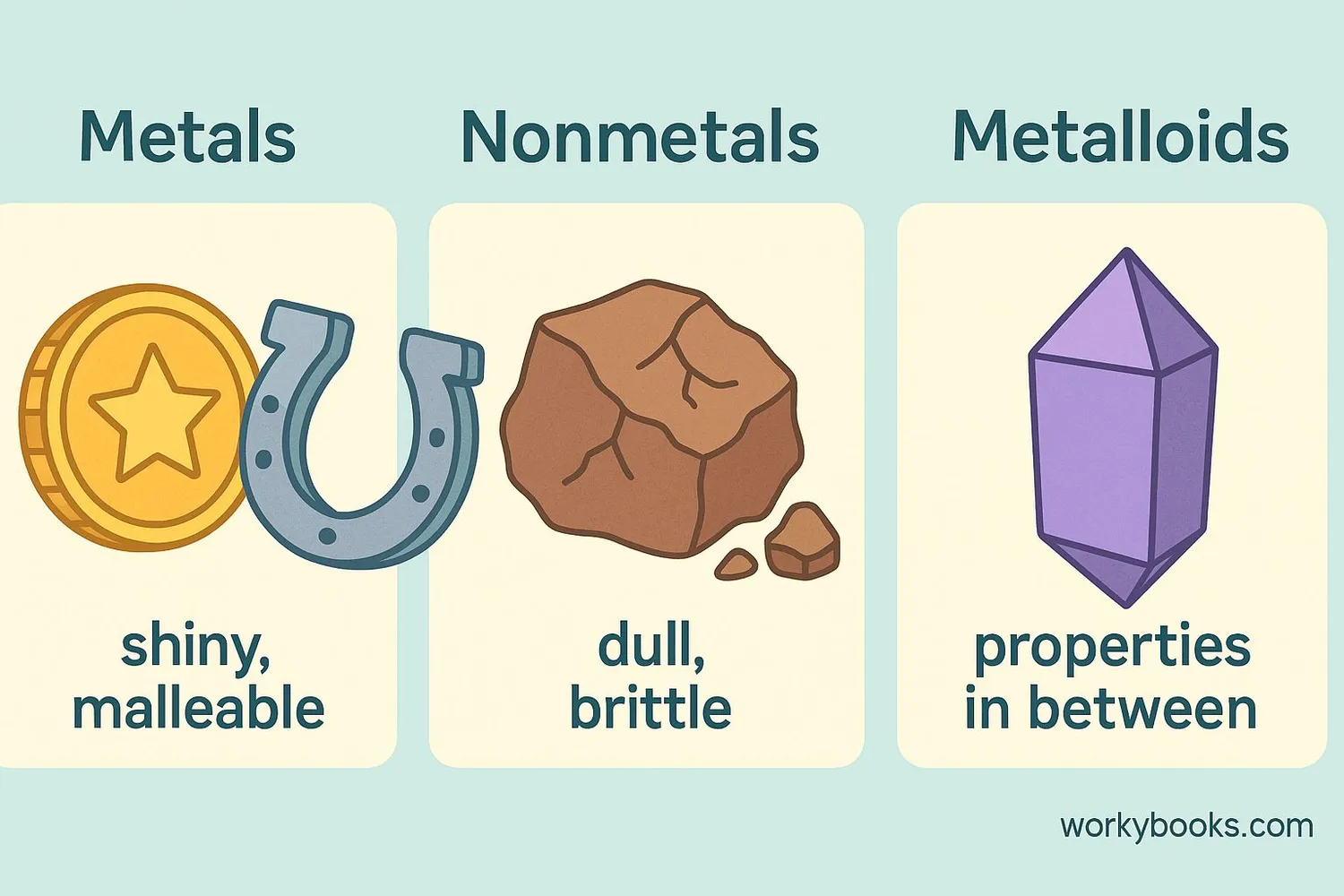 Examples of metals, nonmetals, and metalloids