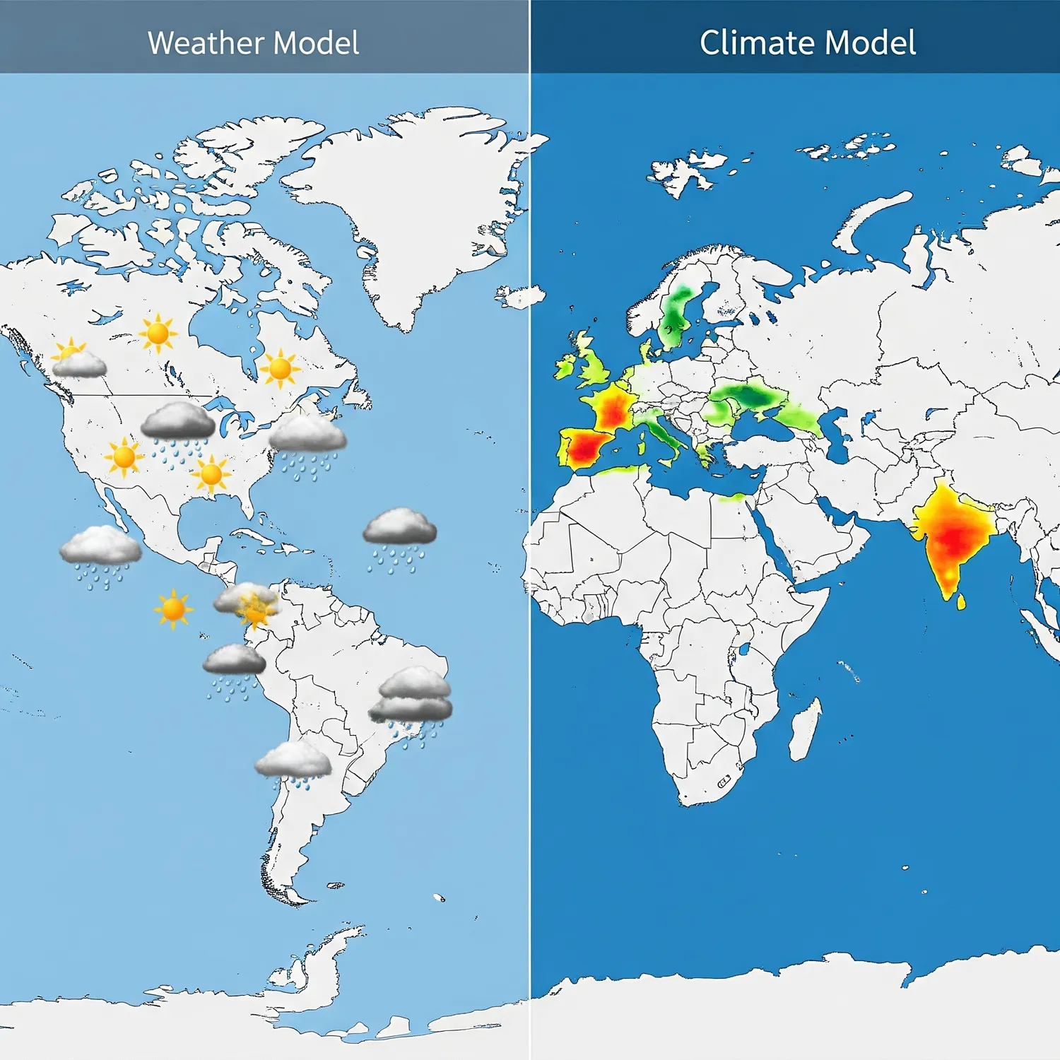 Comparison of a weather model and a climate model.