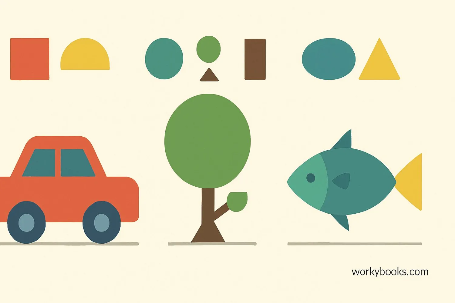 Collection of everyday objects made by composing shapes