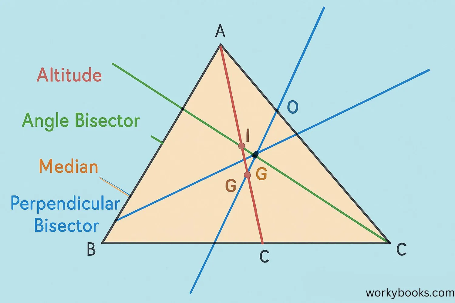Different types of concurrent lines in a triangle
