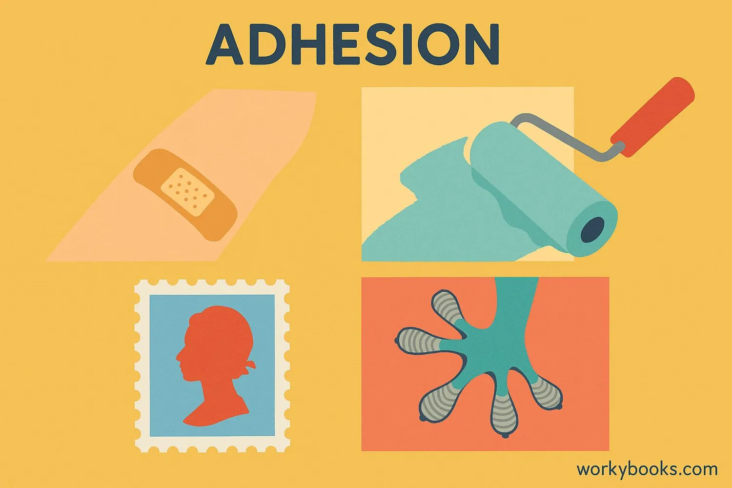 Illustration showing various examples of adhesion in daily life
