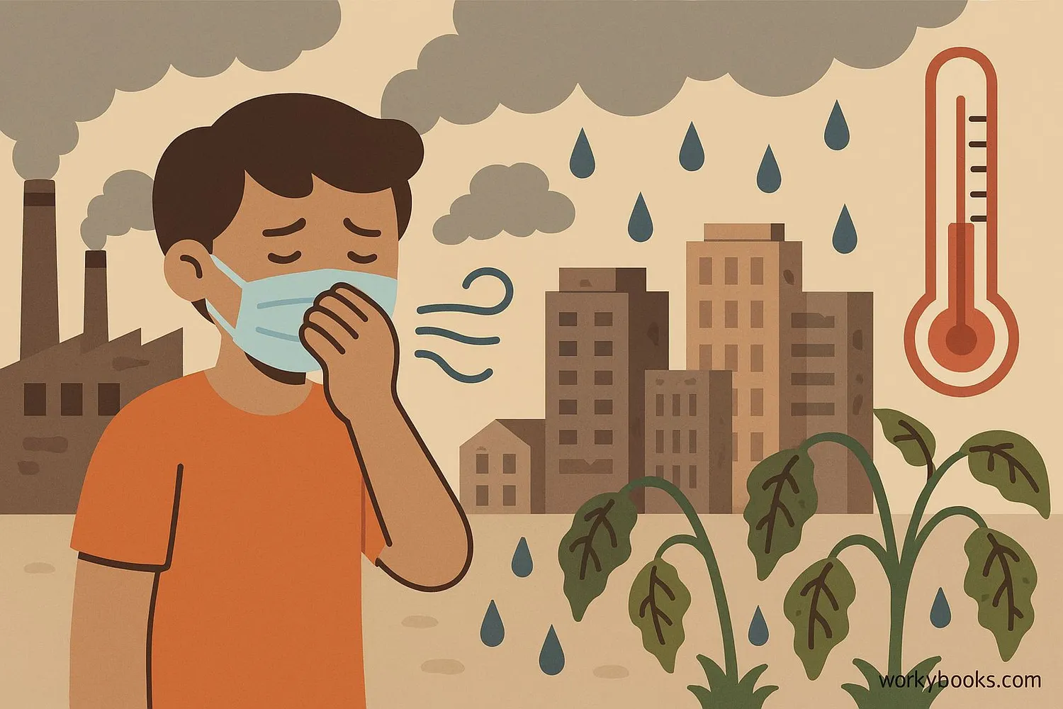 Illustration showing health effects of air pollution