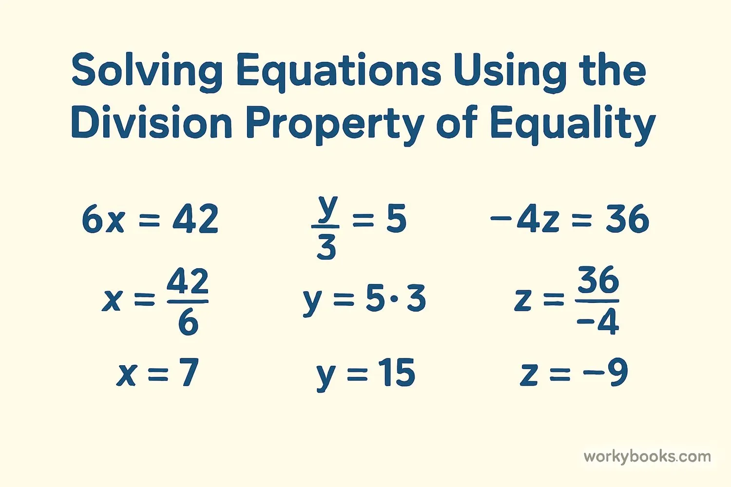 Algebraic equations showing division property applications