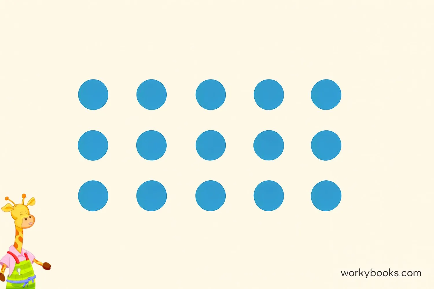 Array of 15 dots arranged in 3 rows of 5, showing division into equal groups