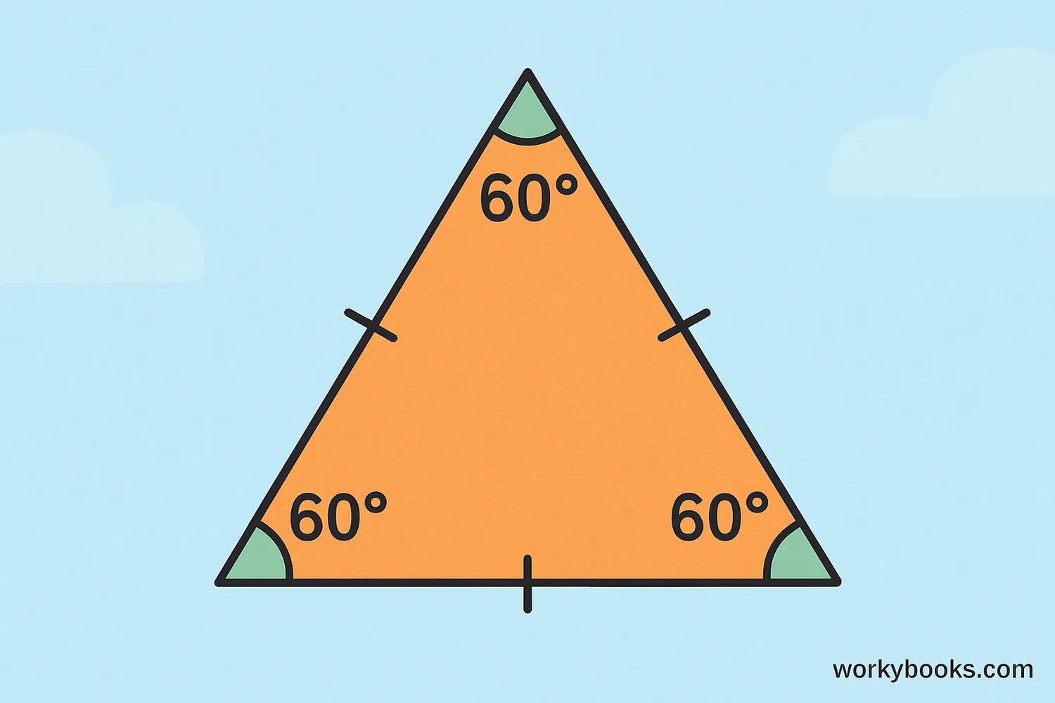 An equiangular triangle with equal angles and equal sides