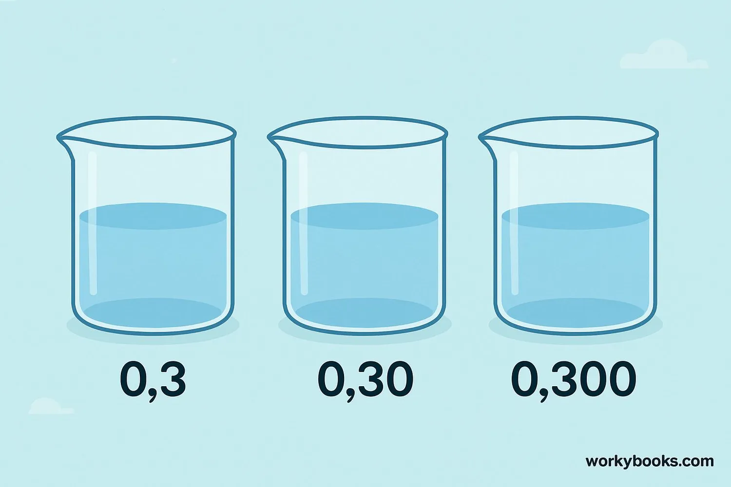 Visual representation showing that 0.3, 0.30 and 0.300 are equivalent decimals