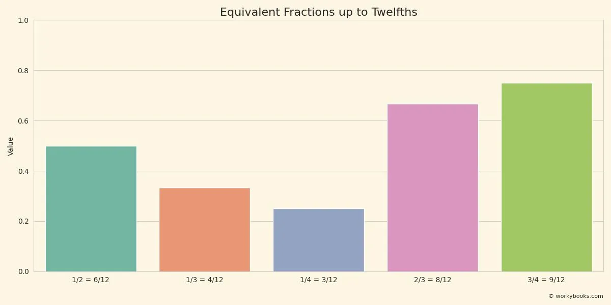 Chart showing common equivalent fractions