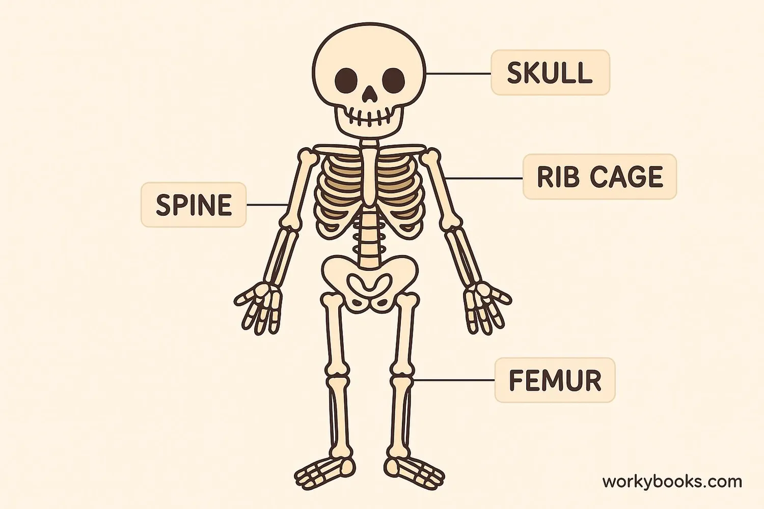 Diagram of the human skeleton with major bones labeled
