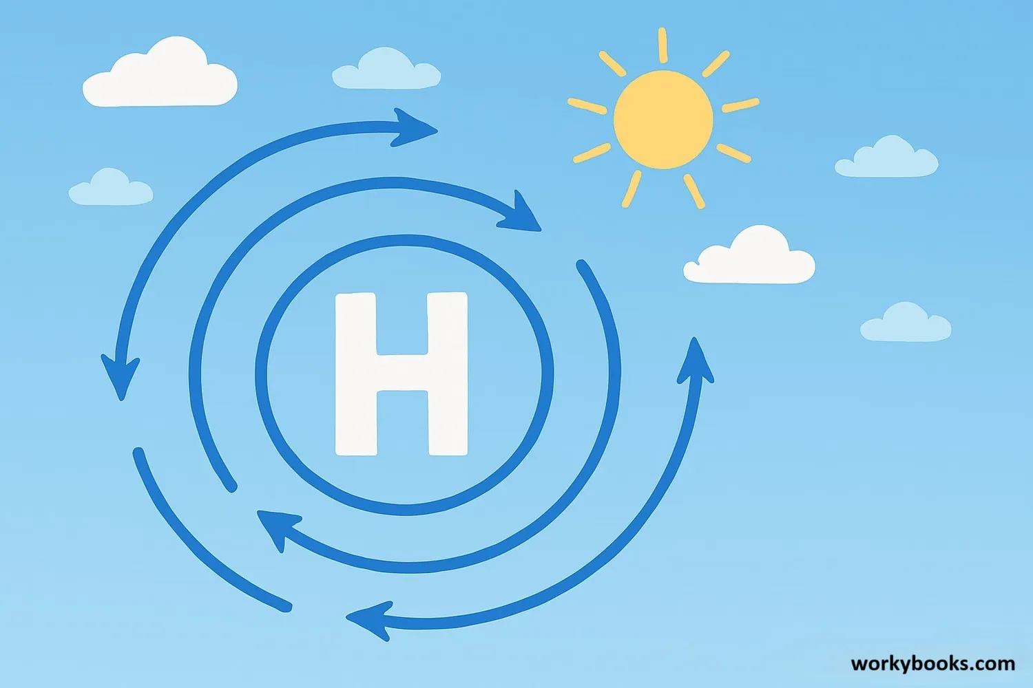 Illustration of a typical anticyclone weather pattern
