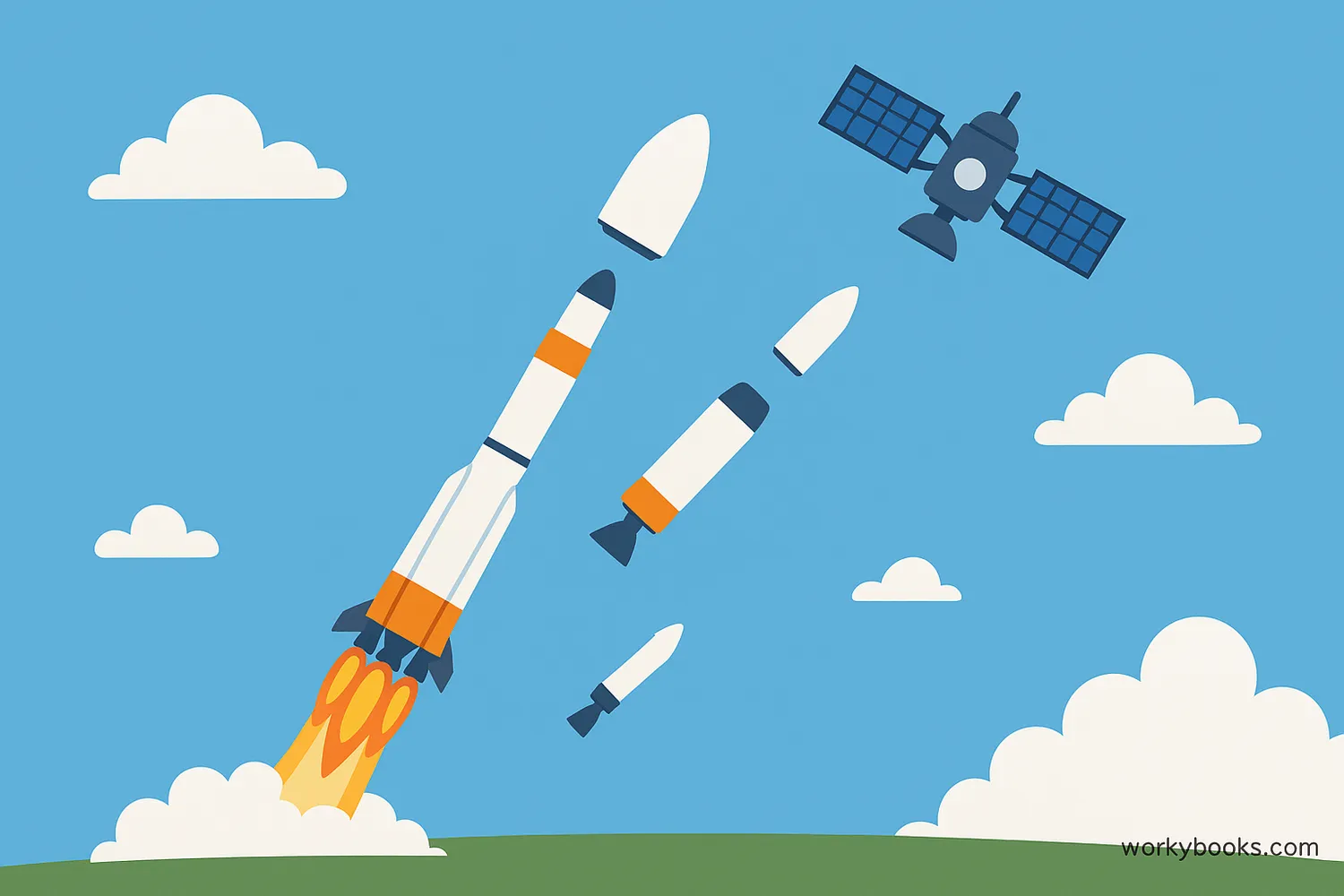 Rocket launching a satellite into orbit