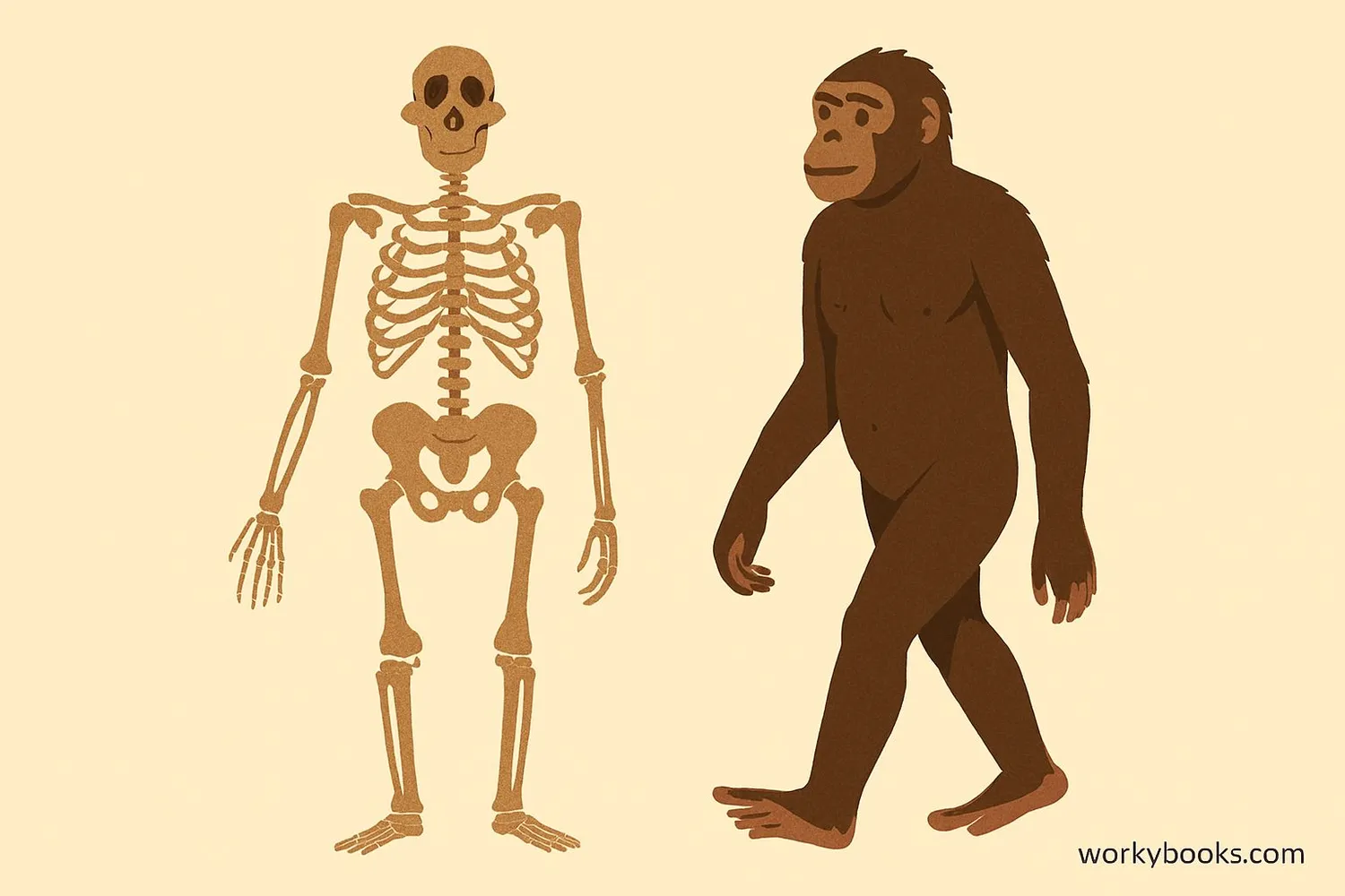 Illustration of the Lucy fossil skeleton and reconstruction
