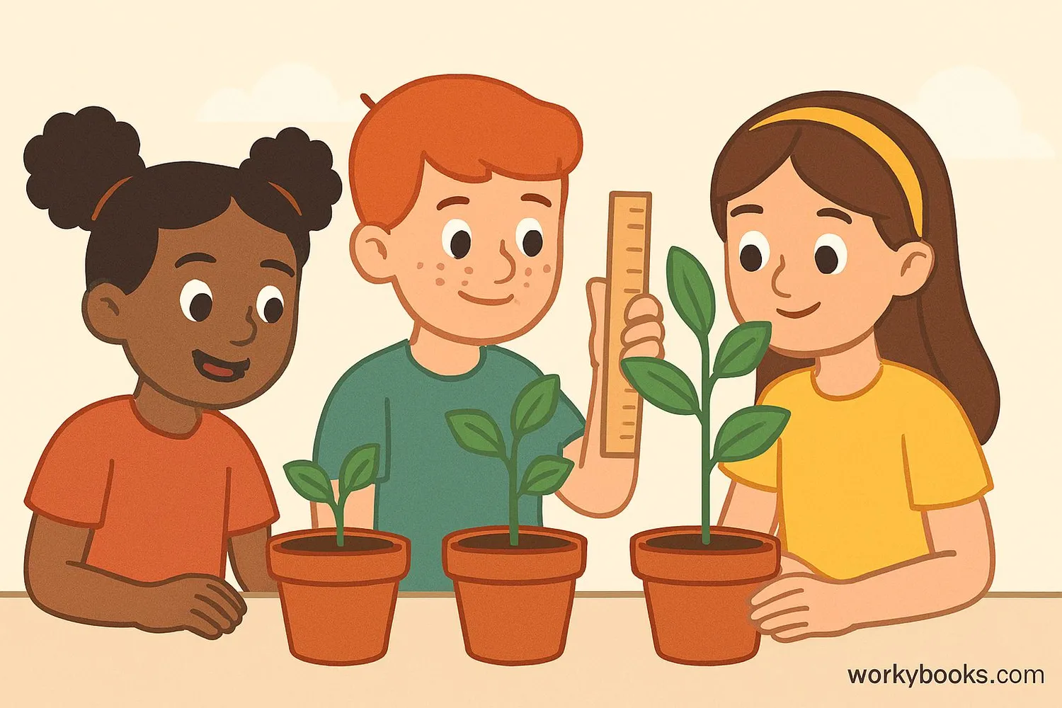 Children conducting a simple science experiment with plants