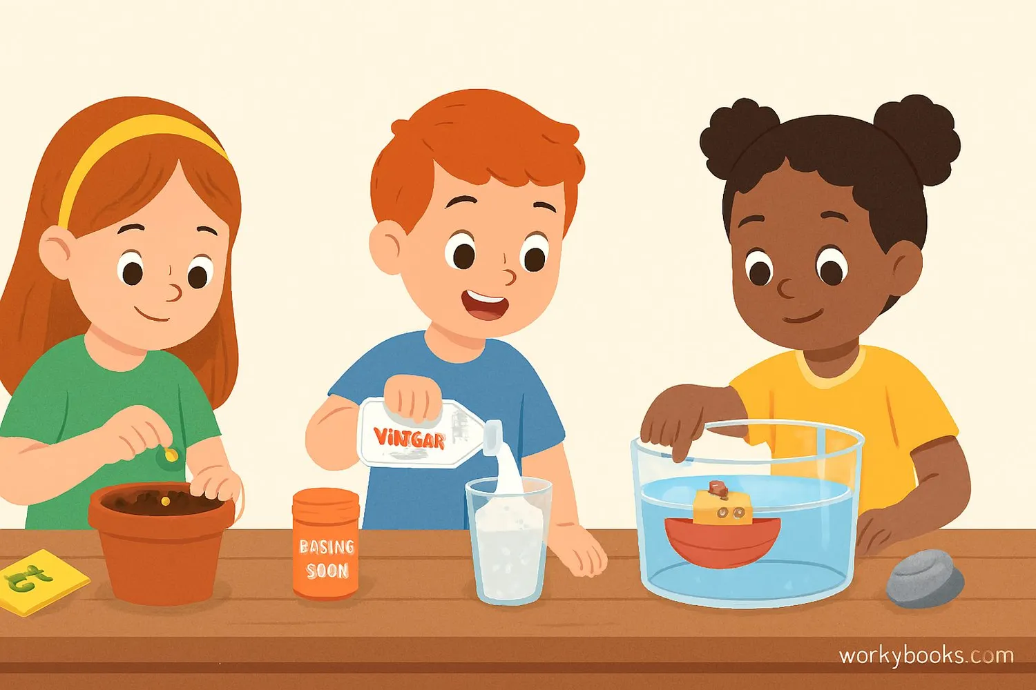 Children conducting various simple science experiments