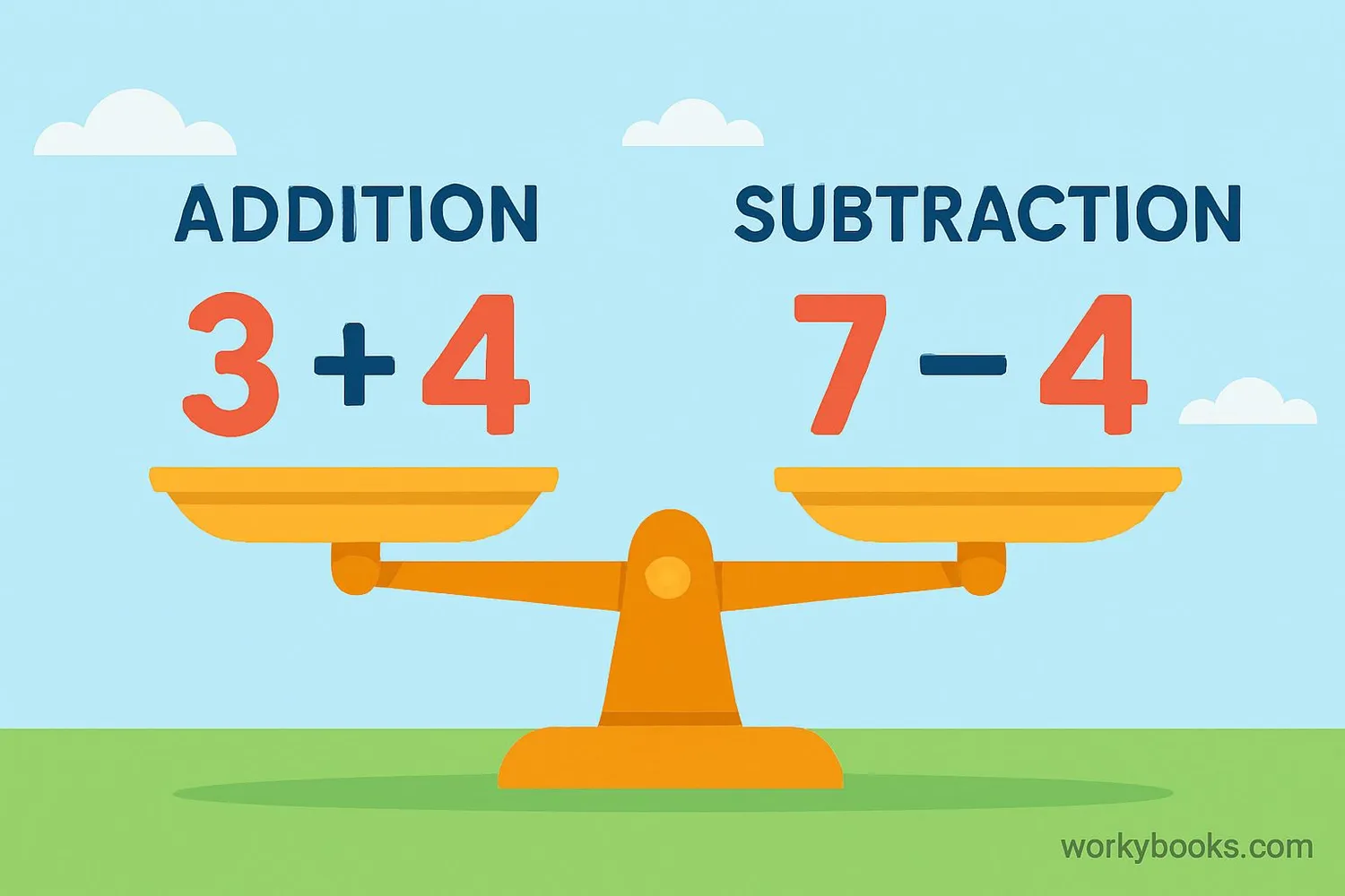 Visual showing how addition and subtraction facts relate using the numbers 4, 7, and 11