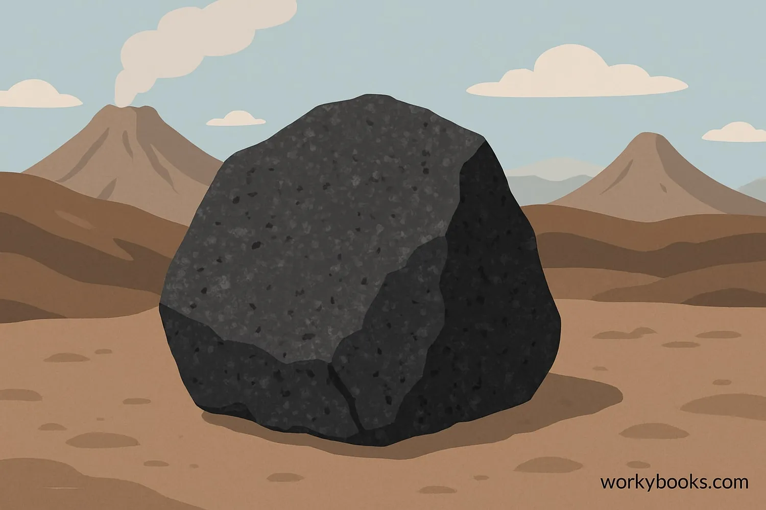 Visual representation of basalt rock with its dark color and fine-grained texture