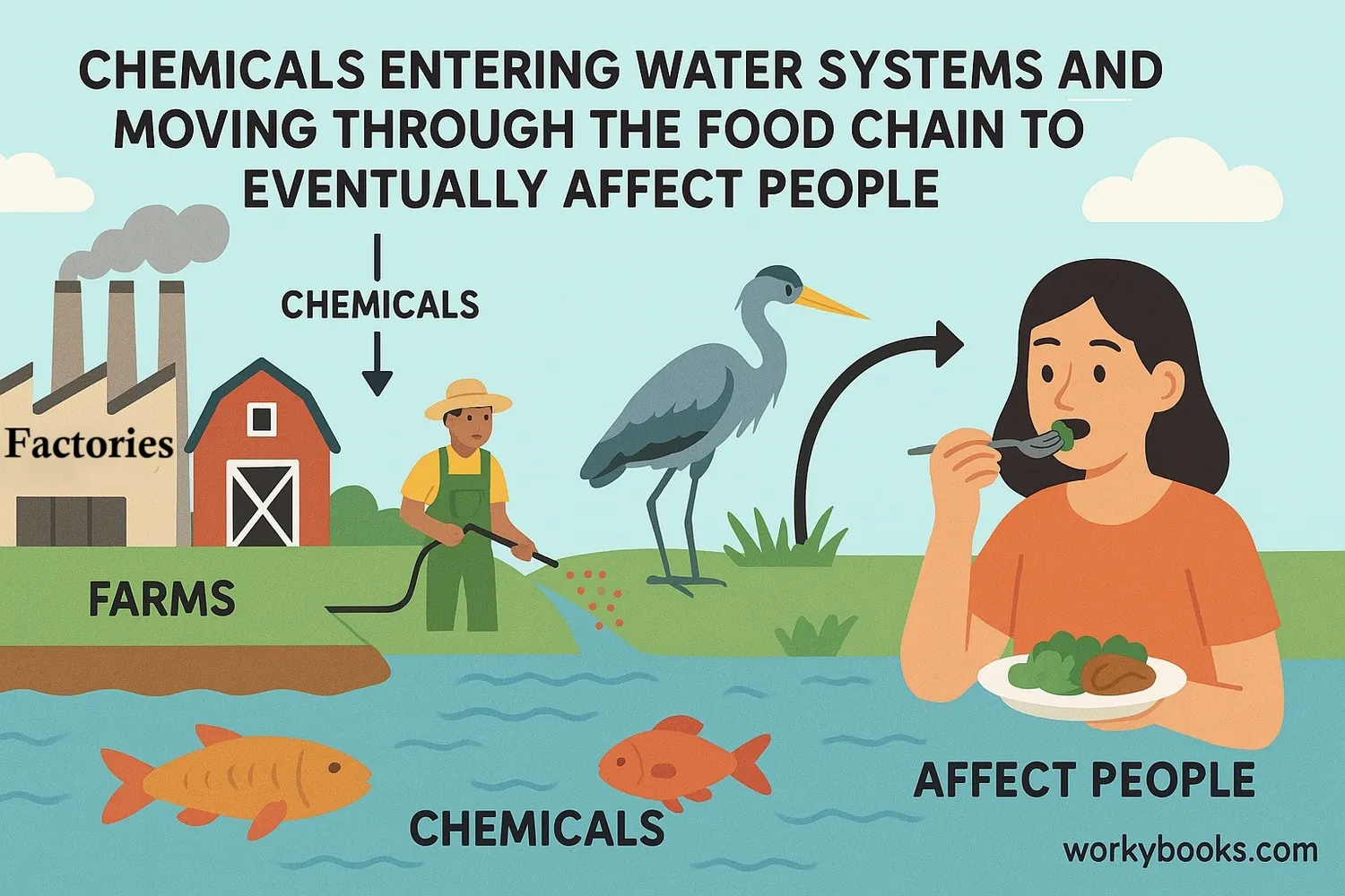 Illustration of how biomagnification affects ecosystems and humans