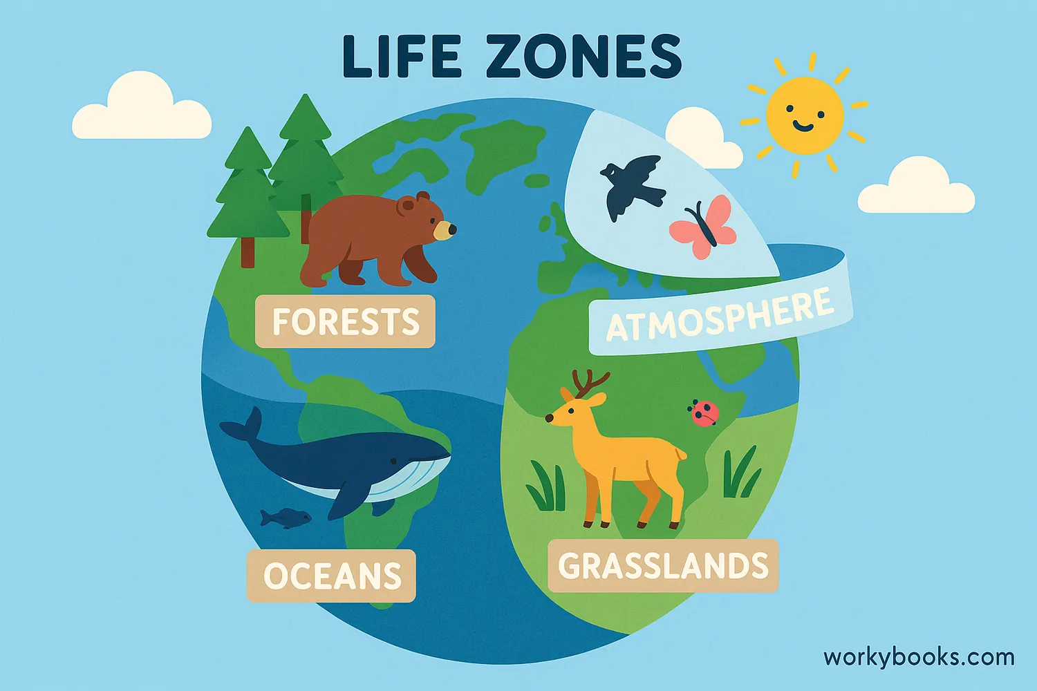 Illustration showing the different life zones within Earth's biosphere