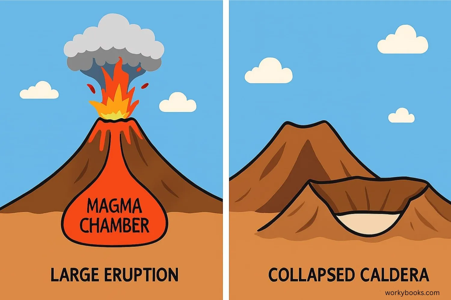Diagram showing the formation process of a caldera