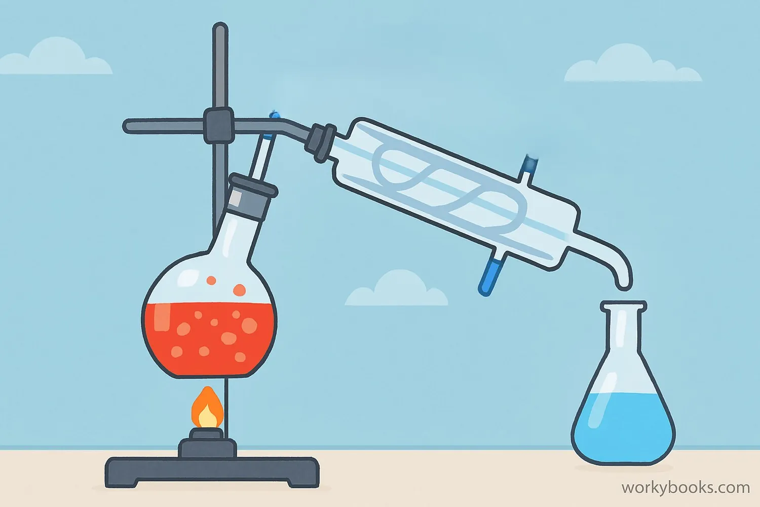 Basic distillation apparatus showing vaporization and condensation