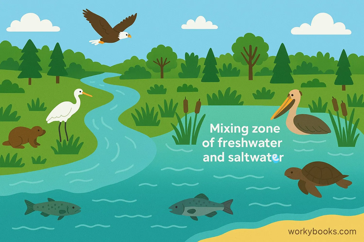 An estuary is where freshwater from rivers meets and mixes with saltwater from the ocean