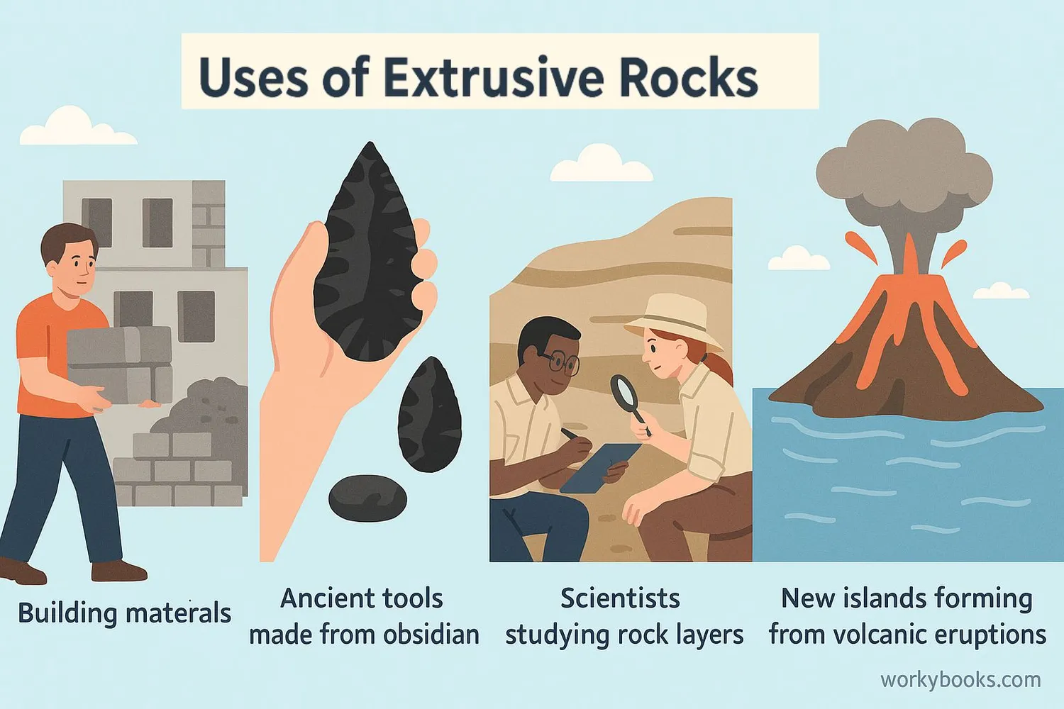 Illustration showing uses of extrusive rocks
