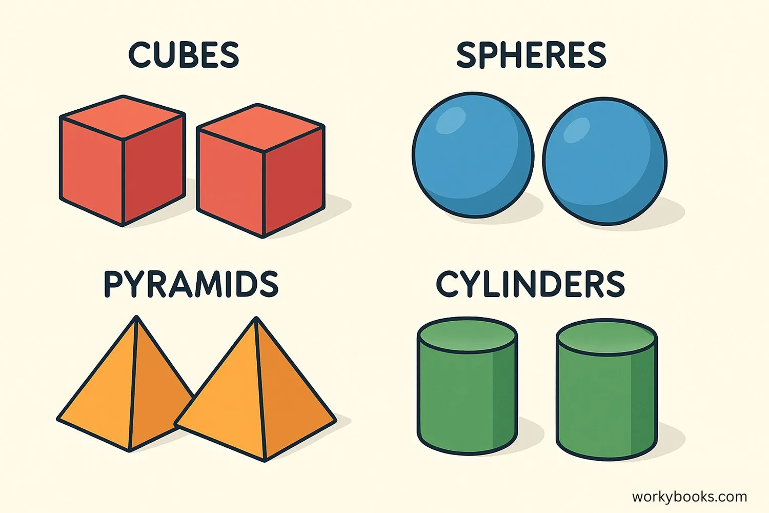 Collection of different 3D shapes including cubes, spheres, pyramids, and cylinders