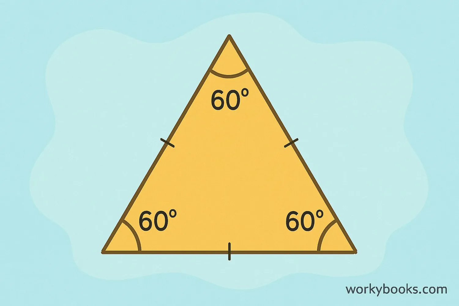 Visual representation of an equilateral triangle showing equal sides and angles