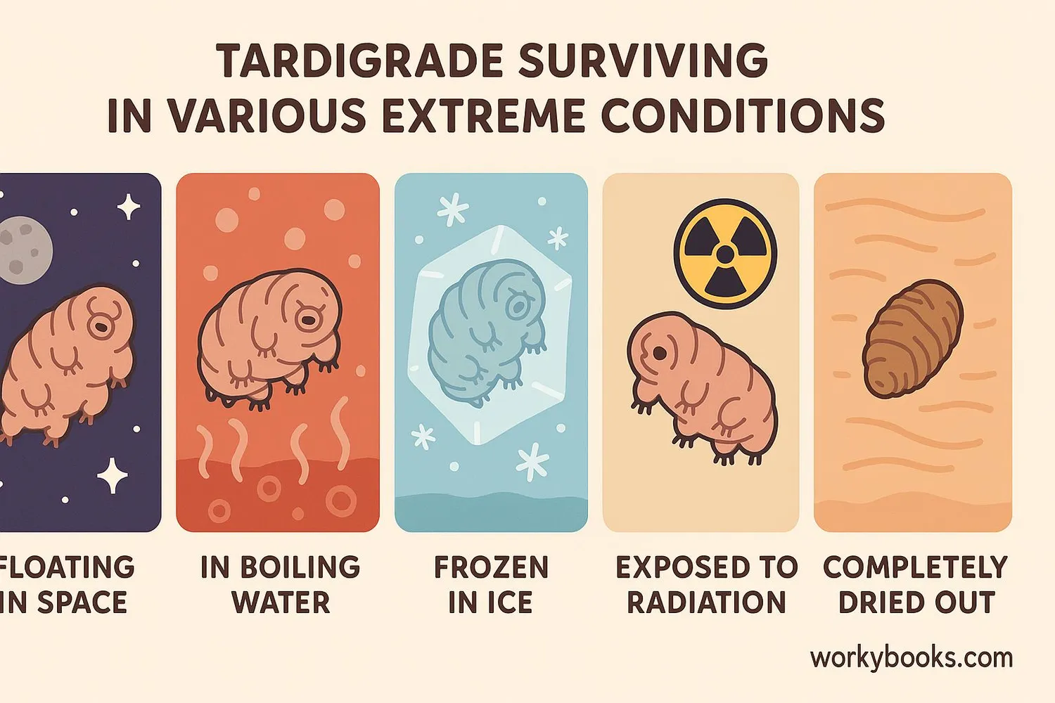 Diagram showing tardigrade in extreme conditions