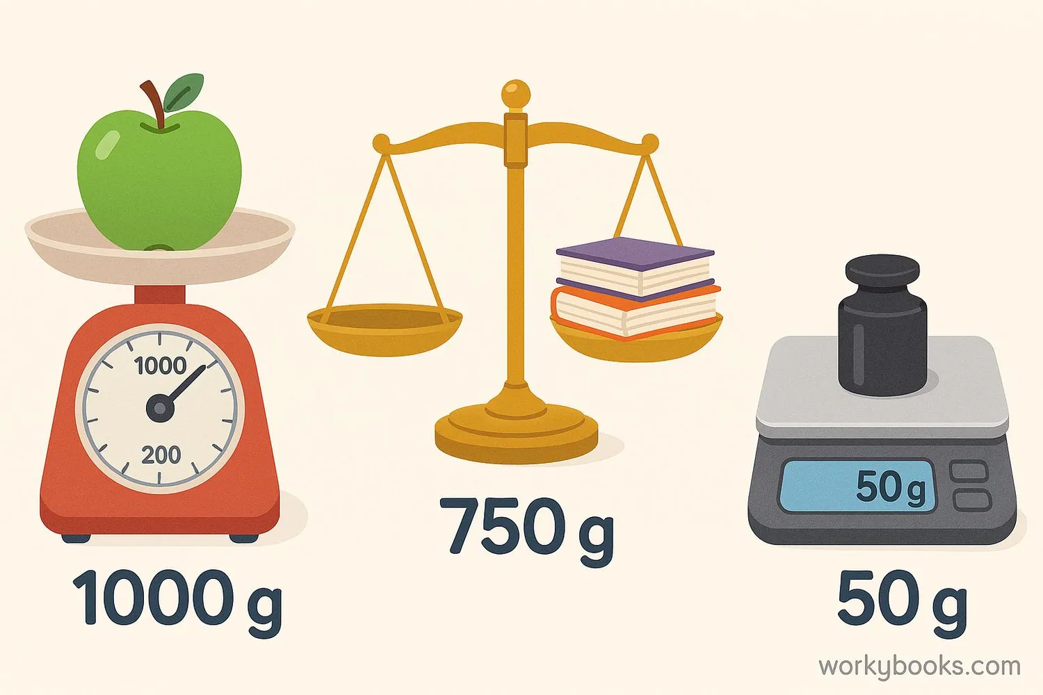 Different types of scales used to measure grams