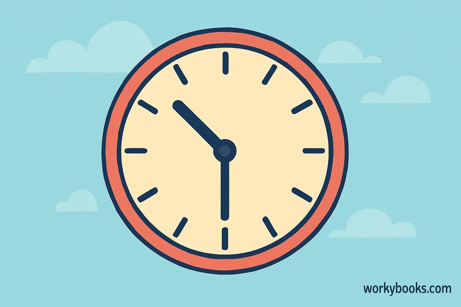 Clock showing half past the hour with hour hand between numbers and minute hand at 6