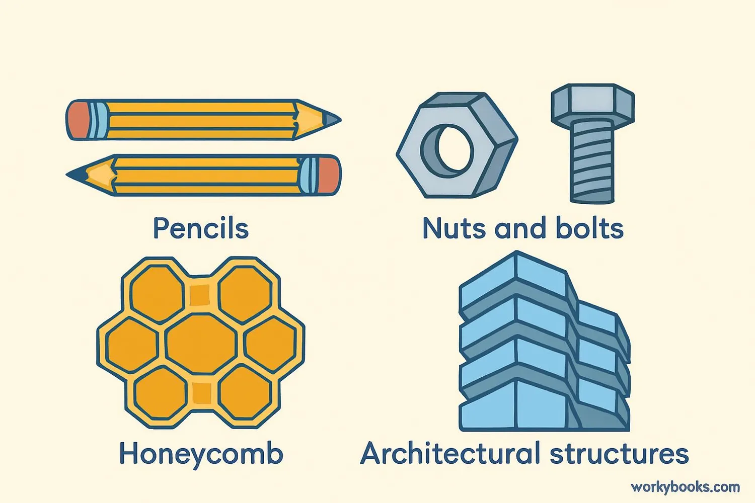 Collection of real-world hexagon examples