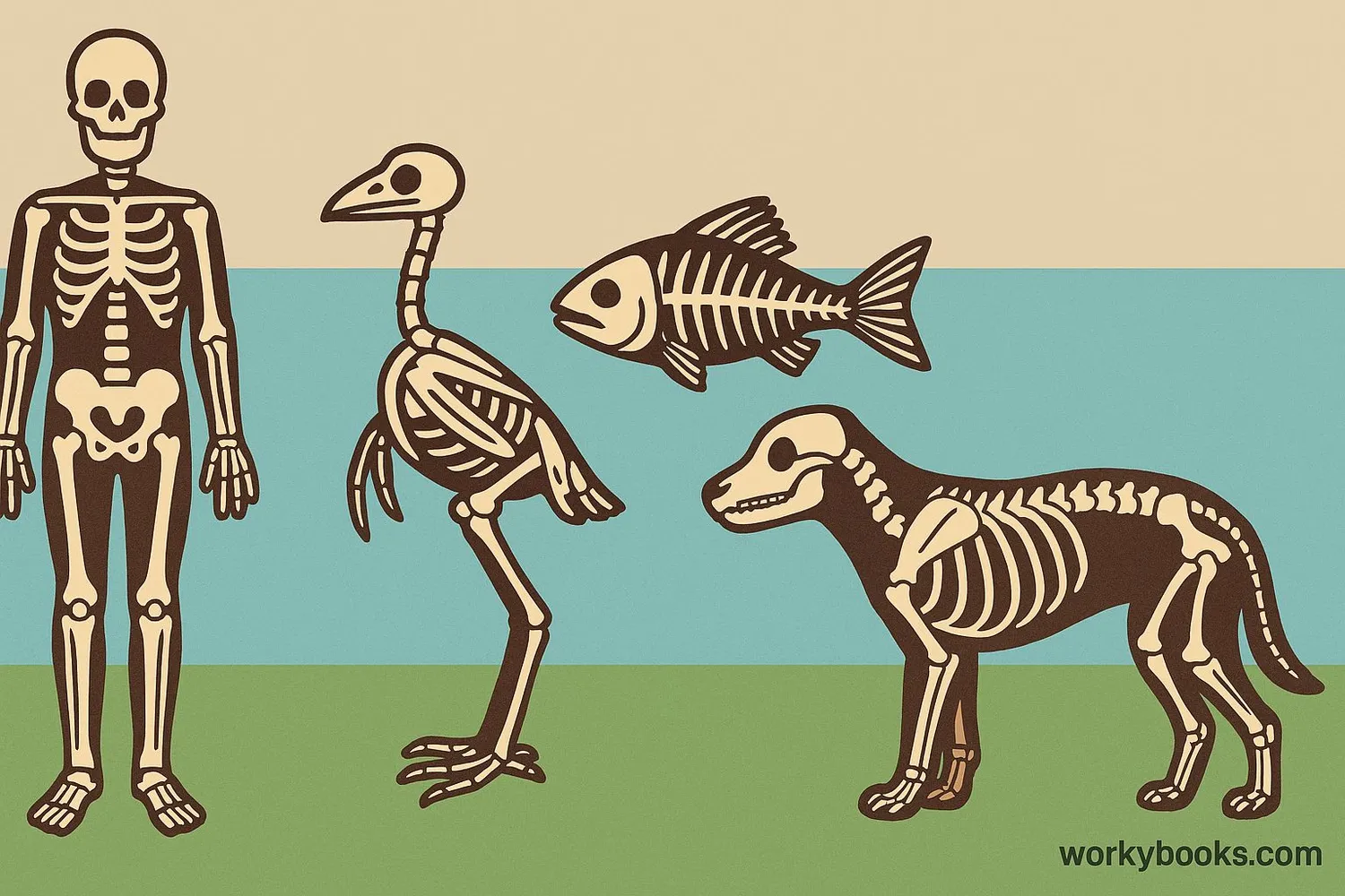 Illustration showing how different animals have adapted endoskeletons for their environments