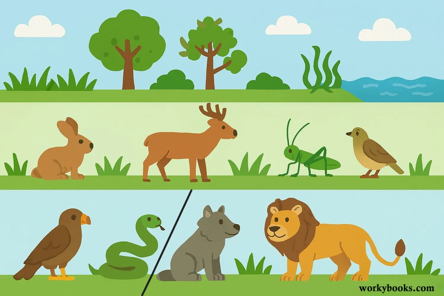 Trophic levels with example organisms
