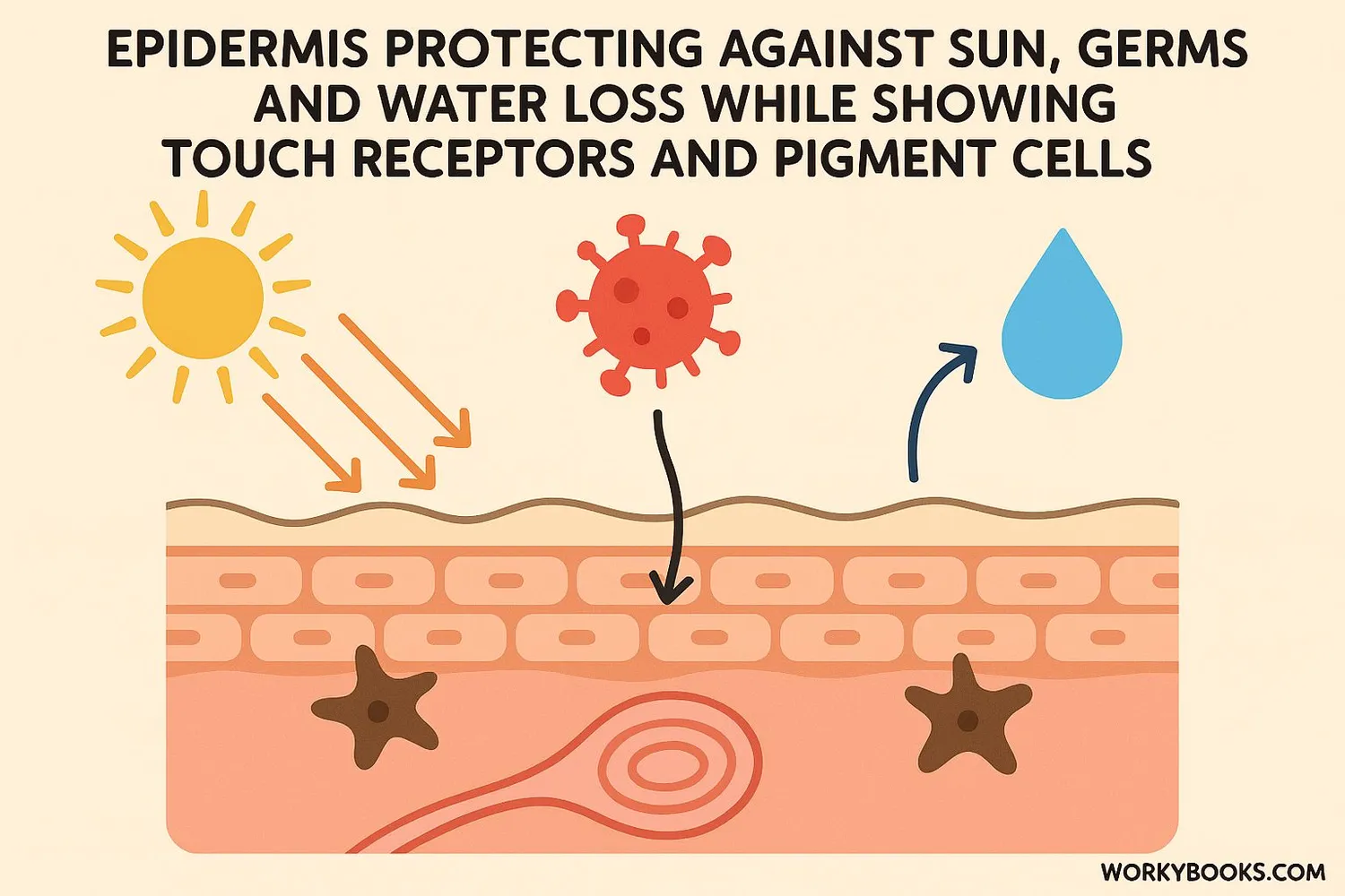Illustration showing the epidermis protecting against sun, germs, and water loss