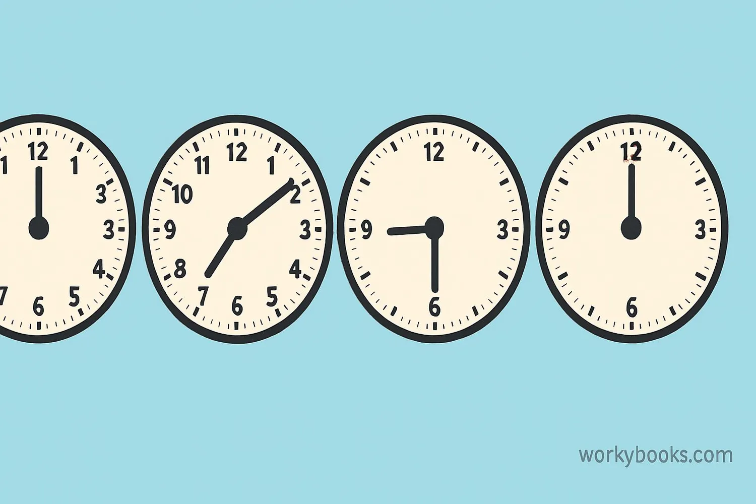 Multiple clock faces showing different hour hand positions
