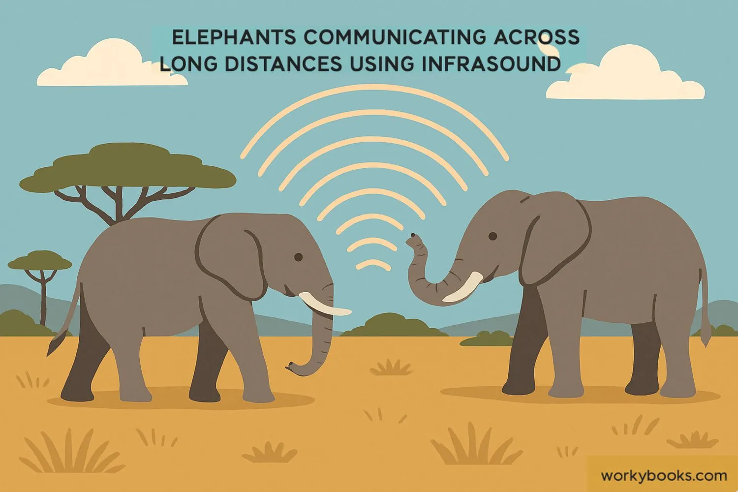 Illustration showing animals using infrasound for communication across long distances