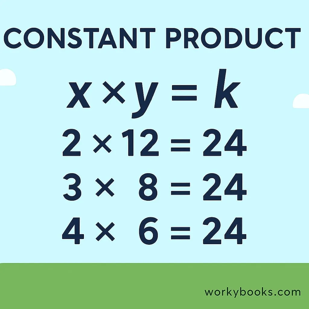 Visual representation of the formula x × y = k with example values