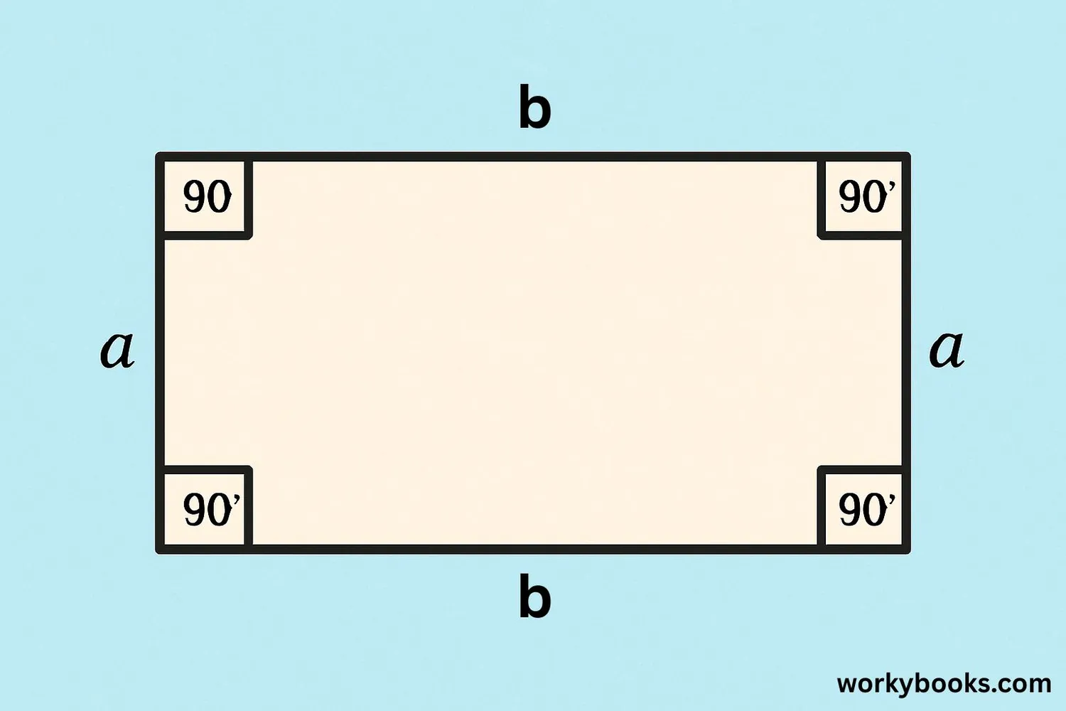 Visual representation of a rectangle with opposite sides equal and right angles