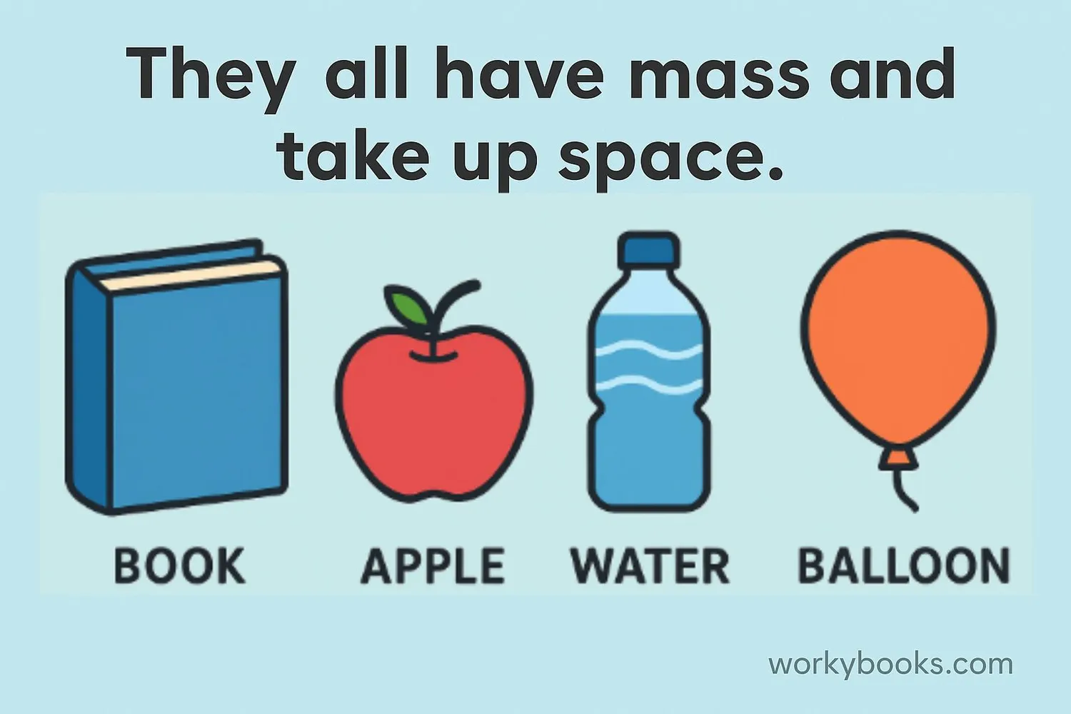 Examples of matter showing they have mass and volume