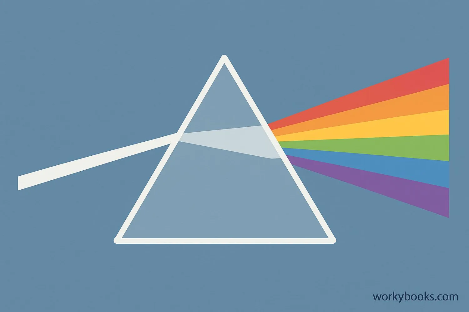 Visual representation of white light splitting into a rainbow through a prism