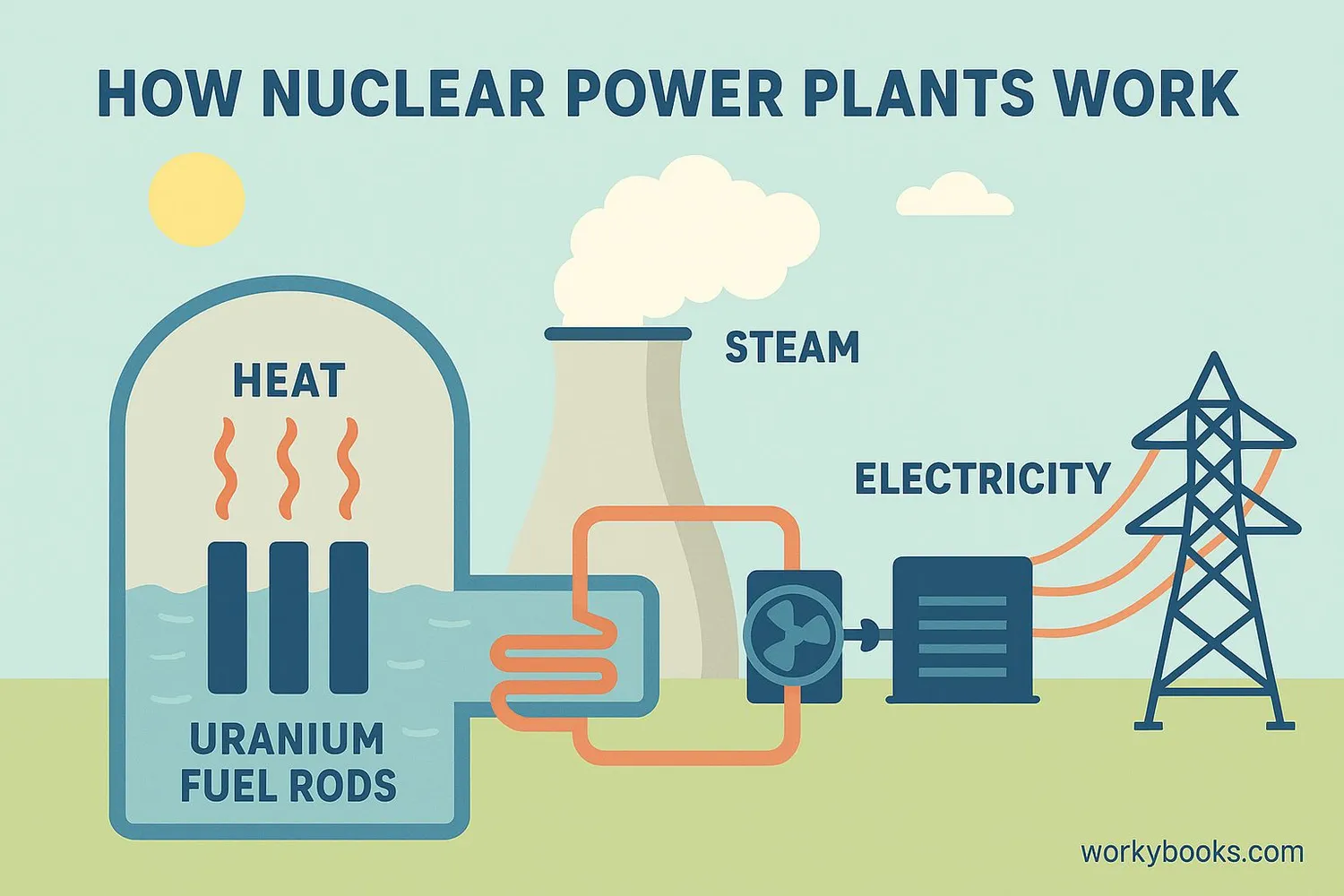 Diagram showing how nuclear power plants use uranium to generate electricity